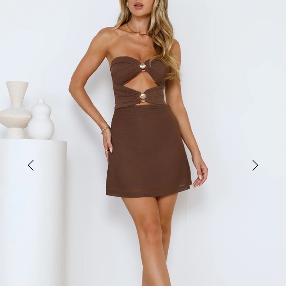 Seashell Island Strapless Mesh Mini Dress Brown - M - Picture 2 of 3